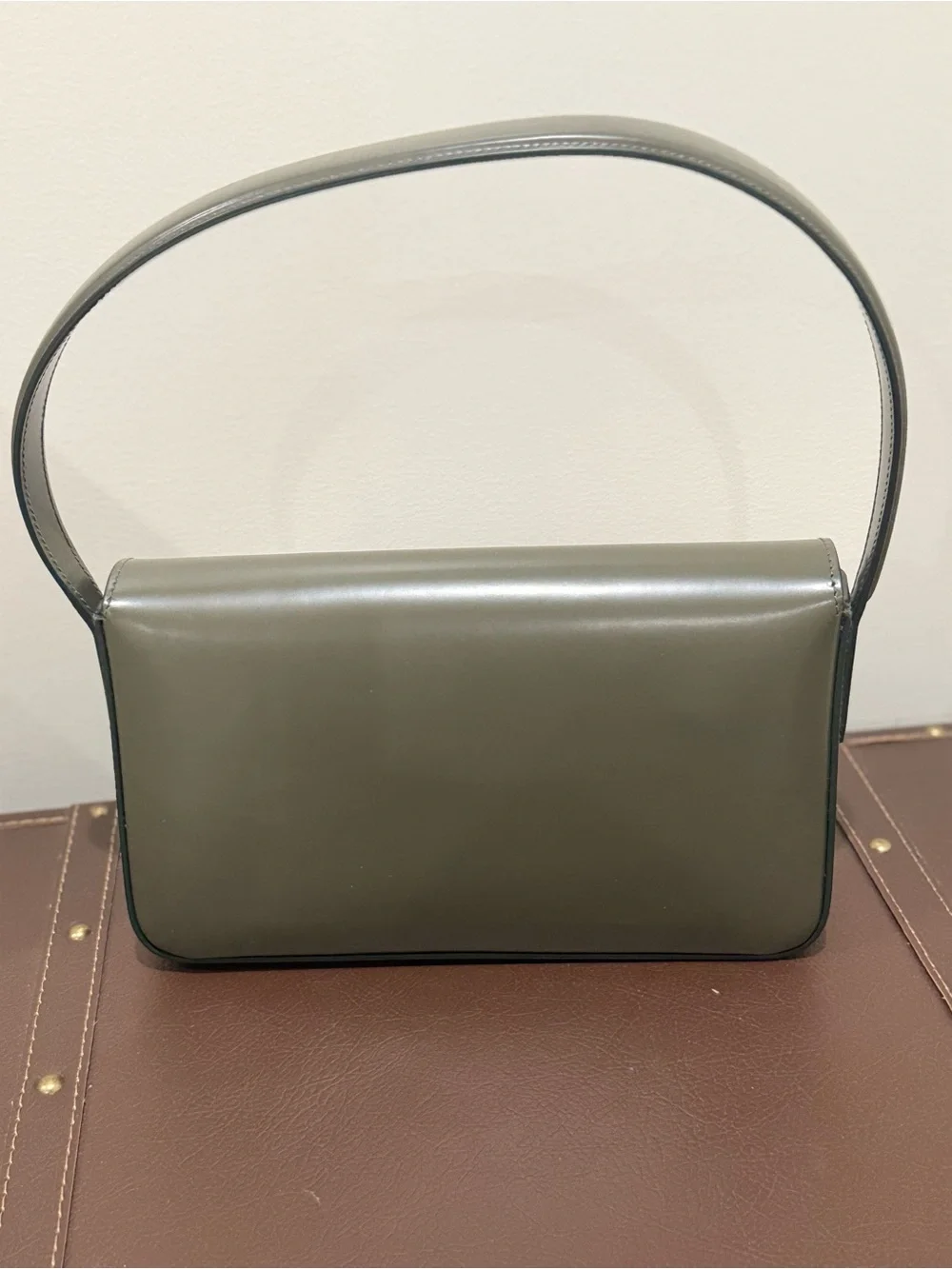 Anine Bing Olive Green Leather Shoulder Bag with Gold Logo